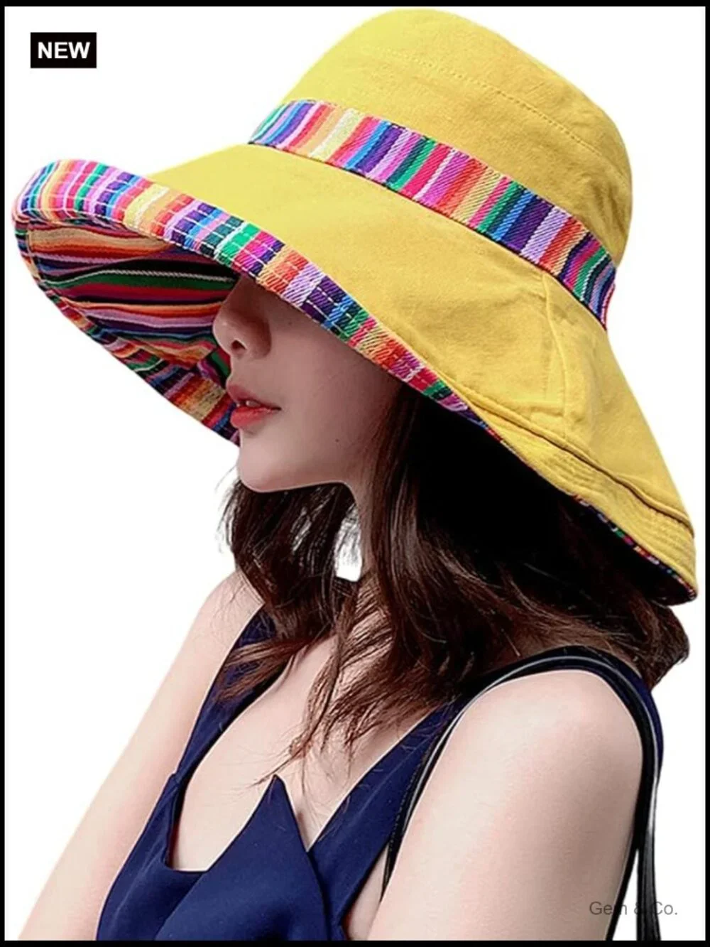 Wide Brim Sun Hat UPF 50+ Wired Edge Adjustable Chin Strap Packable